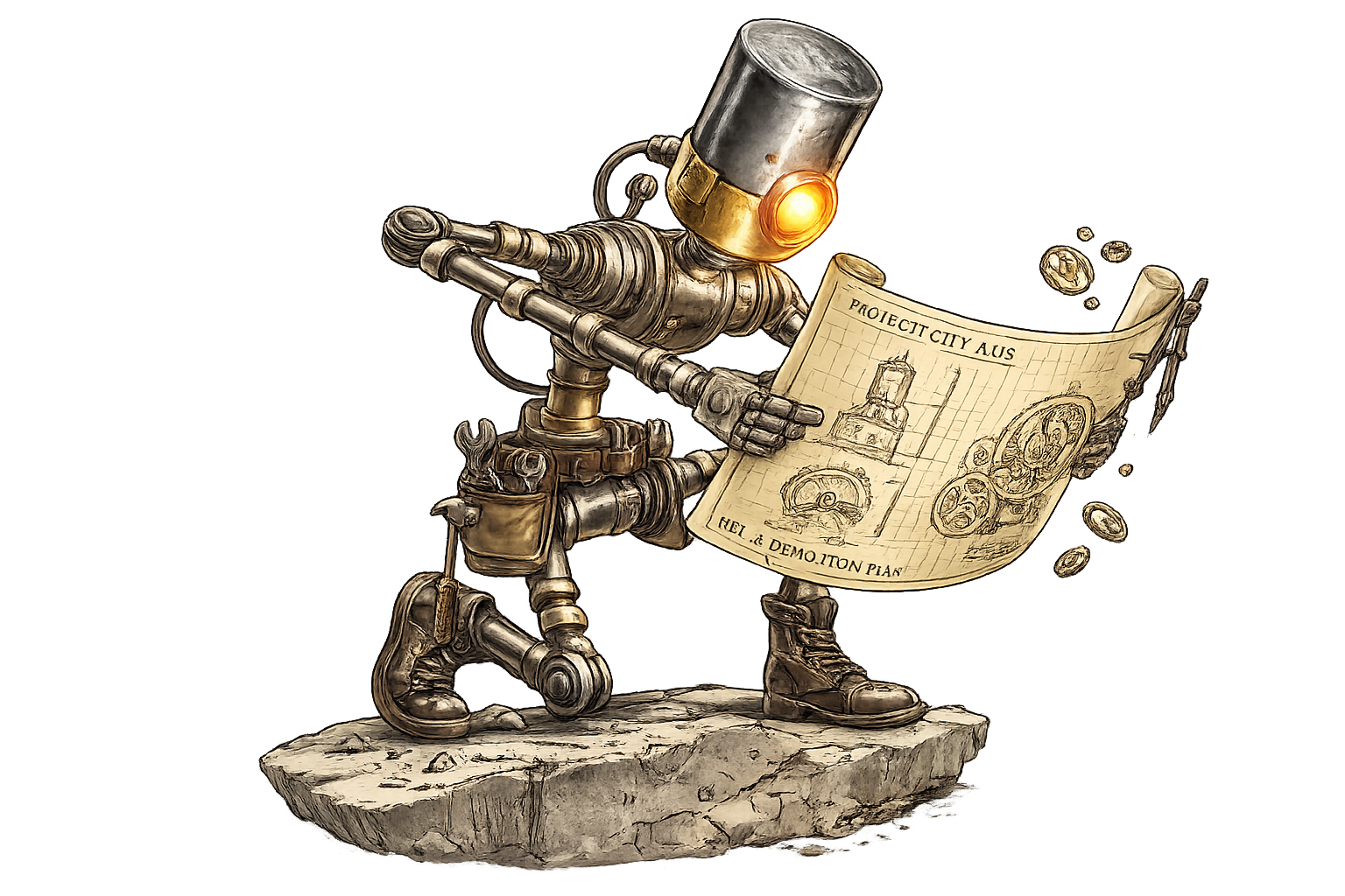 Robot reading blueprints