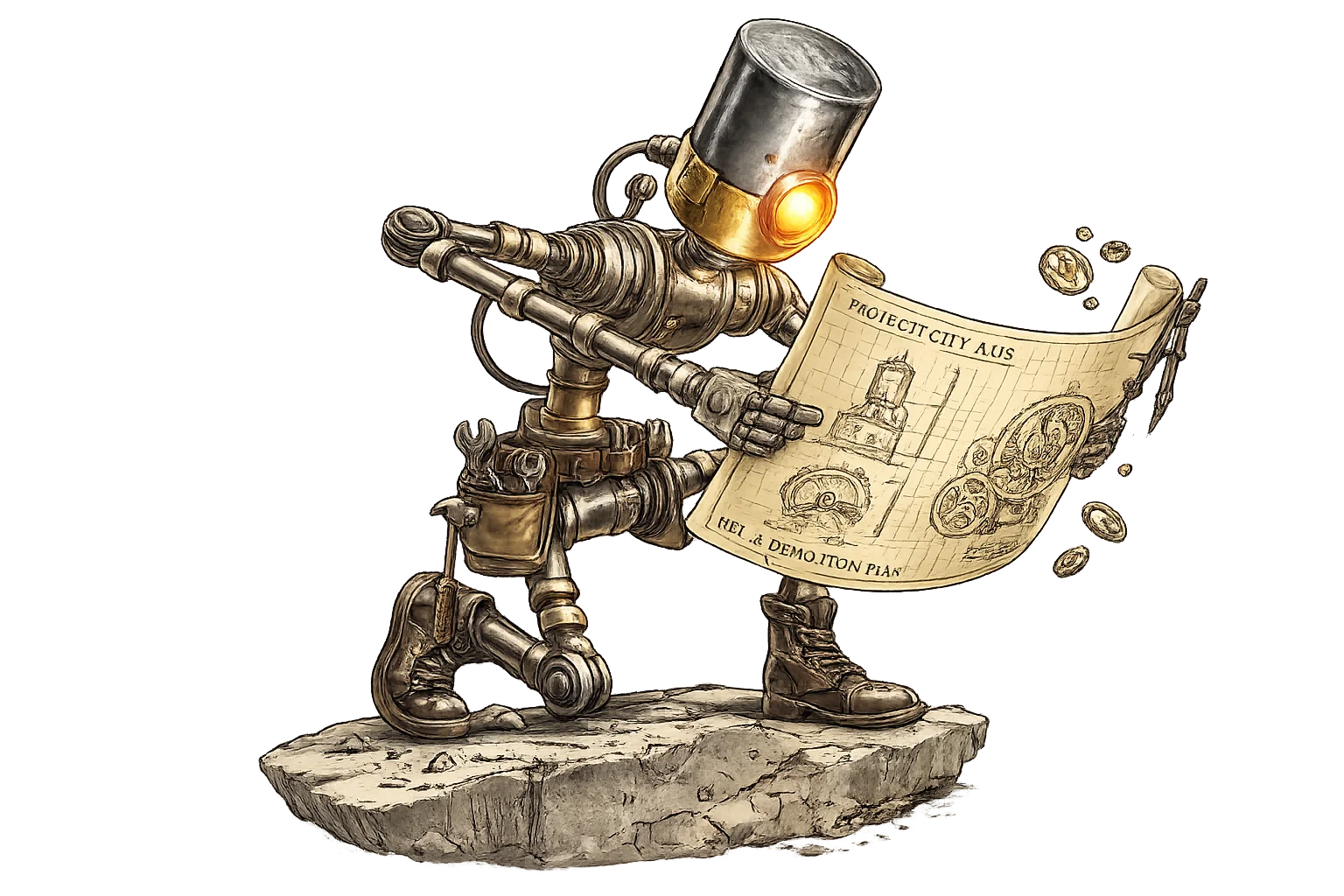 Robot reading blueprints